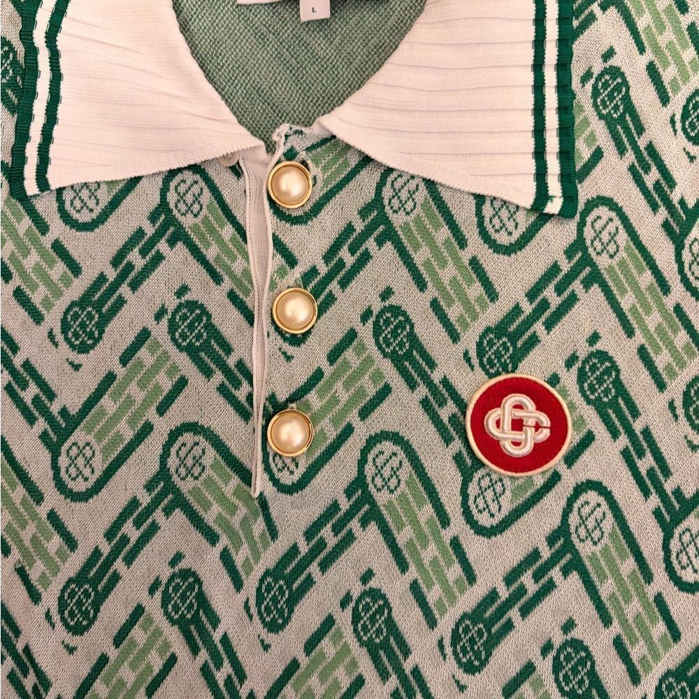 Casablanca Green Patterned Knit Polo Shirt - Picture 3 of 5